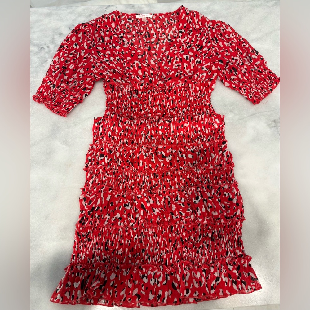 LUXXEL Mini Skirt and Top 2 Piece Set Red Black & White Size Medium Patterned
